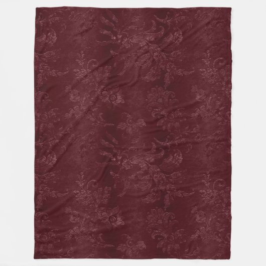 Deep Red Burgundy Floral Christmas Fleecedecke (Vorderseite)