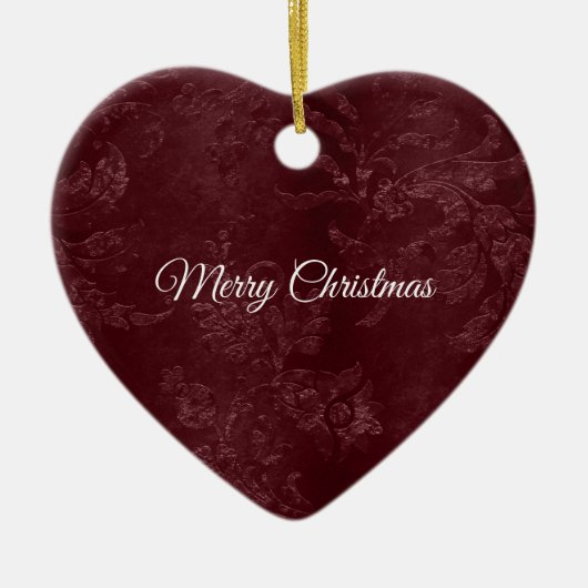 Deep Red Burgundy Floral Christmas Keramik Ornament (Vorne)