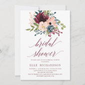 Deep red burgundy Marine Blumengeflecht Brautparty Einladung (Vorderseite)