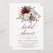 Deep red burgundy Marine Blumengeflecht Brautparty Einladung (Vorne/Hinten)