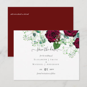 Deep Red Burgundy Rose Hochzeit Rett Datum Postkar Postkarte