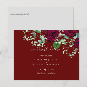 Deep Red Burgundy Rose Hochzeit Rett Datum Postkar Postkarte