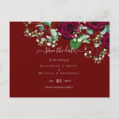 Deep Red Burgundy Rose Hochzeit Rett Datum Postkar Postkarte (Vorderseite)