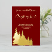 Deep Red Butter Yellow Trees Frohe Weihnachten Gol Folieneinladung (Stehend vorne)