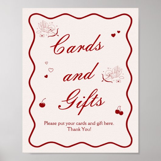 Deep Red Cherry Bridal Shower Cards and Gifts Poster (Vorne)