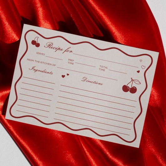 Deep Red Cherry On Top Bridal Shower Recipe Card Einladung