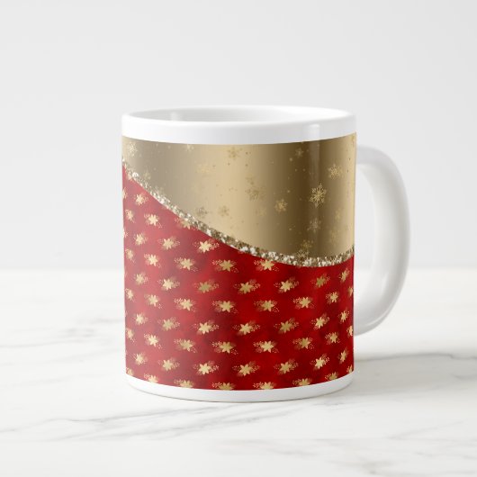 Deep Red Christmas Floral mit Gold Ribbon Jumbo-Tasse (Vorderseite Rechts)
