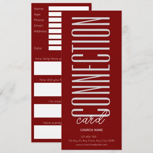 Deep Red Church Connection Card Einladung (Vorne/Hinten)