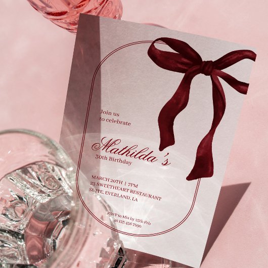 Deep Red Coquette Bow Birthday Invitation Einladung