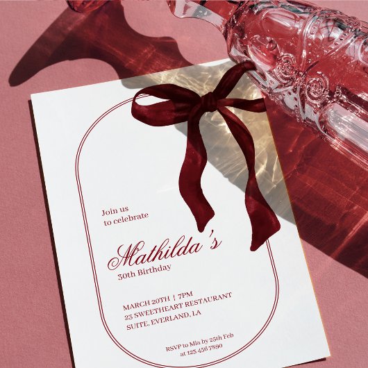 Deep Red Coquette Bow Birthday Invitation Einladung