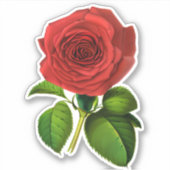 Deep Red, Crimson Rose und Blätter Aufkleber (Vorderseite)
