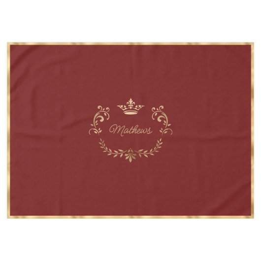 Deep Red Crown Wappen Personalisiert Tischdecke (Vorderseite (Horizontal))