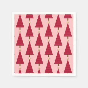 Deep Red Damask Moderner Weihnachtsbaum Papier Nap Serviette