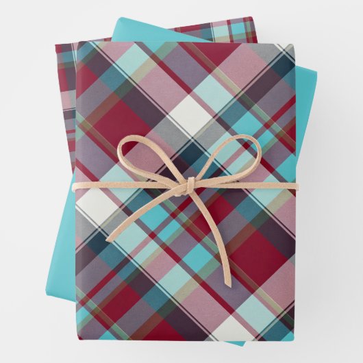 Deep Red, Dark Eclipse, Turquoise, Teal... Plaid Geschenkpapier Set (Beispiel)
