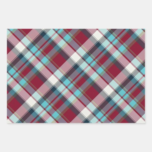 Deep Red, Dark Eclipse, Turquoise, Teal... Plaid Geschenkpapier Set (Vorderseite)