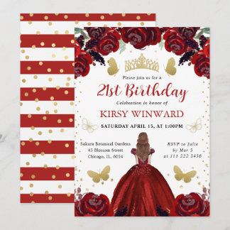 Deep Red Dress Red Hair Princess Birthday Einladung