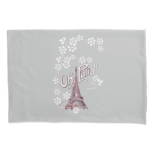 Deep Red Eiffel Tower Illustration Oh Paris Gray Kissenbezug (Vorderseite-Links)
