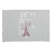 Deep Red Eiffel Tower Illustration Oh Paris Gray Kissenbezug (Vorderseite-Rechts)