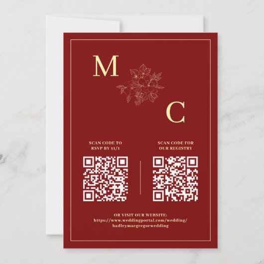 Deep Red Elegant QR Code Hochzeit Einladung (Rückseite)