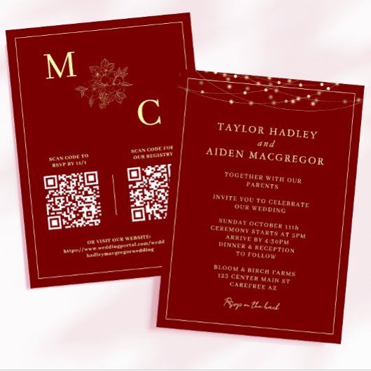 Deep Red Elegant QR Code Hochzeit Einladung