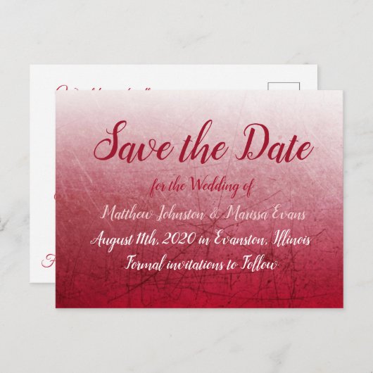 Deep Red Fade Bubbles Save the Date Postcard Postkarte (Vorne/Hinten)