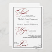 Deep Red Faith Hope Liebe Script Einladung Hochzei (Vorne/Hinten)