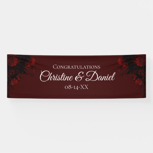 Deep Red Floral Elegante Gotische Hochzeit Banner (Horizontal)