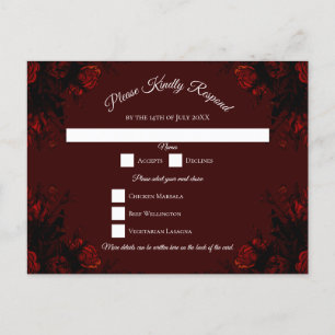 Deep Red Floral Elegante Gotische Hochzeit Feiertagspostkarte