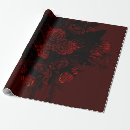 Deep Red Floral Elegante Gotische Hochzeit Geschenkpapier