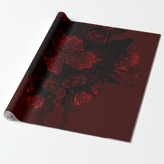 Deep Red Floral Elegante Gotische Hochzeit Geschenkpapier (Ungerollt)