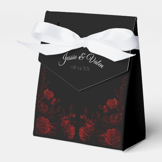 Deep Red Floral Elegante Gotische Hochzeit Geschenkschachtel (Vorderseite)
