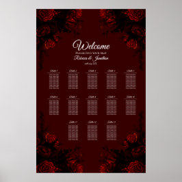 Deep Red Floral Elegante Gotische Hochzeit Poster