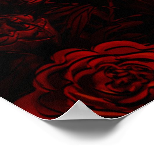 Deep Red Floral Elegante Gotische Hochzeit Poster (Ecke)