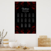 Deep Red Floral Elegante Gotische Hochzeit Poster (Küche)