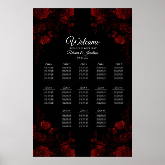 Deep Red Floral Elegante Gotische Hochzeit Poster (Vorne)