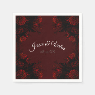 Deep Red Floral Elegante Gotische Hochzeit Serviette