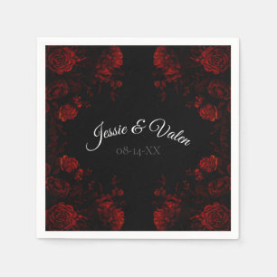 Deep Red Floral Elegante Gotische Hochzeit Serviette