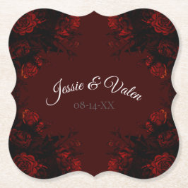 Deep Red Floral Elegante Gotische Hochzeit Untersetzer