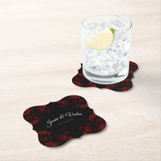 Deep Red Floral Elegante Gotische Hochzeit Untersetzer (Vor Ort)