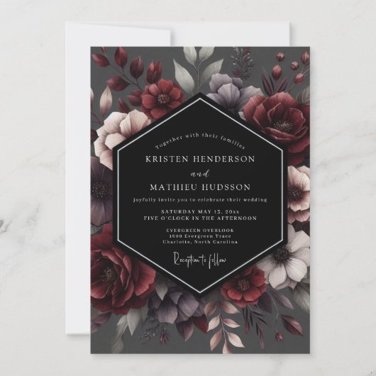 Deep Red Floral Enchantment Wedding Einladung (Vorderseite)