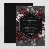 Deep Red Floral Enchantment Wedding Einladung (Vorne/Hinten)