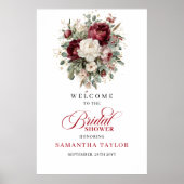 Deep Red Floral Gold Bridal Shower Welcome Poster (Vorne)