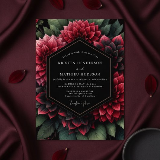 Deep Red Floral Opulent Wedding Einladung