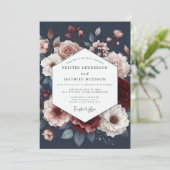 Deep Red Floral Romance Wedding Einladung (Stehend Vorderseite)