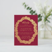 Deep Red Floral Wedding Details Imitats Gold Wreat Begleitkarte (Stehend Vorderseite)