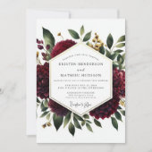Deep Red Floral Whimsy Wedding Einladung (Vorderseite)
