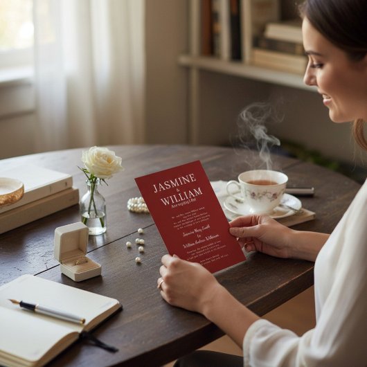 Deep Red Formal Typography Wedding Invite Einladung