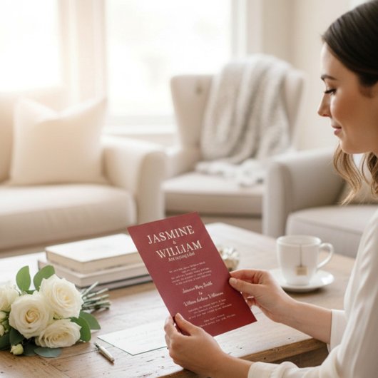 Deep Red Formal Typography Wedding Invite Einladung