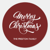 Deep Red Frohe Weihnachten Runder Aufkleber (Vorderseite)