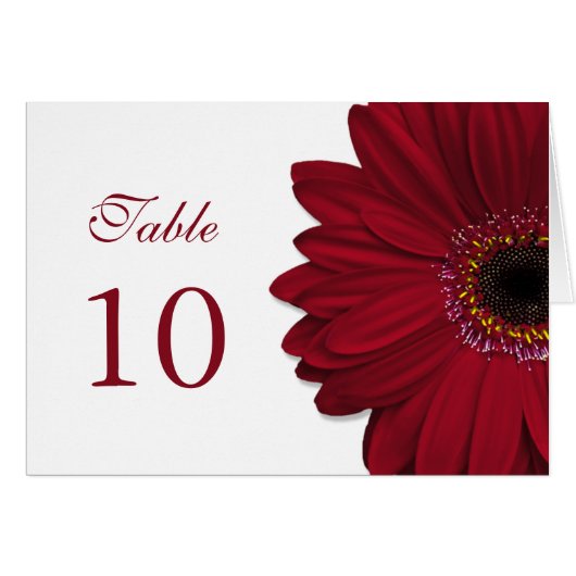Deep Red Gerbera Daisy Wedding Table Card (Vorderseite (Horizontal))